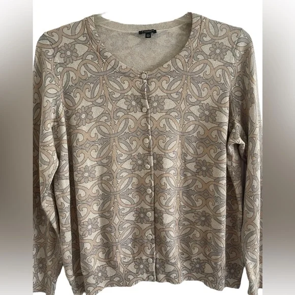 Talbots Women’s Button Down Cardigan 
Metallic Beige Floral Print Size 2X - Picture 15 of 15
